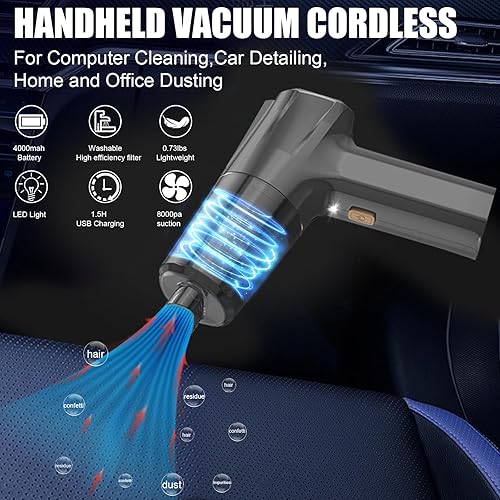 Miniatura 2 de DERJLY Aspirador de mano sin cable para automóvil Mini aspiradora de mano recargable con potente succión - Aspiradora pequeña portátil inalámbrica