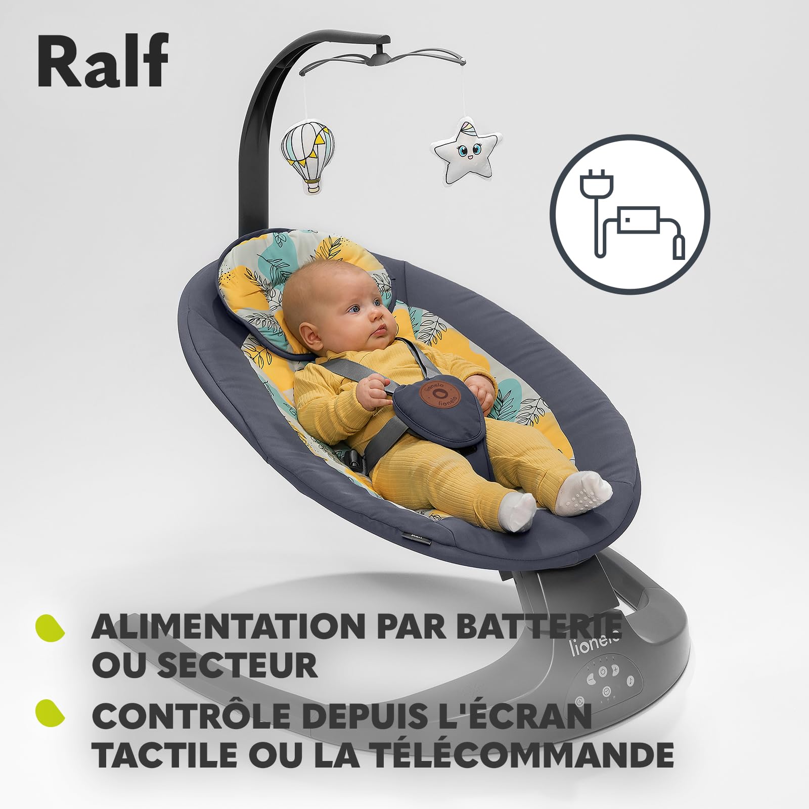 LIONELO Ralf 2en1 balancelle transat télécommande 12 mélodies 5 vitesses balancement blocage dossier réglable minuterie Gris Graphite