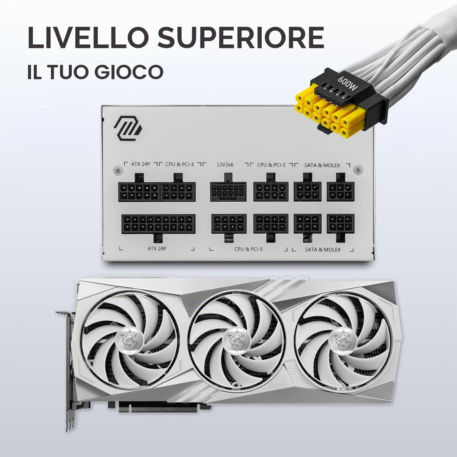 MSI Alimentatore da gioco Mag 850GL PCIE 5 Bianco - Full Modular - 80 Plus Gold Certificato 850W - Dimensioni compatte - ATX PSU
