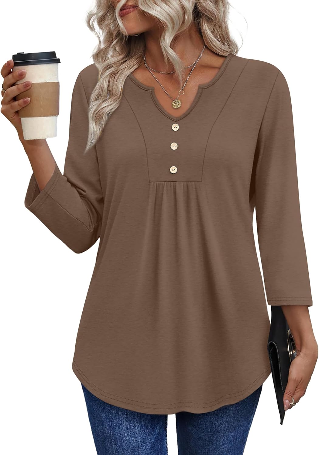 WIHOLL Womens Tops Fall Fashion 2025 3/4 Length Sleeve Shirts