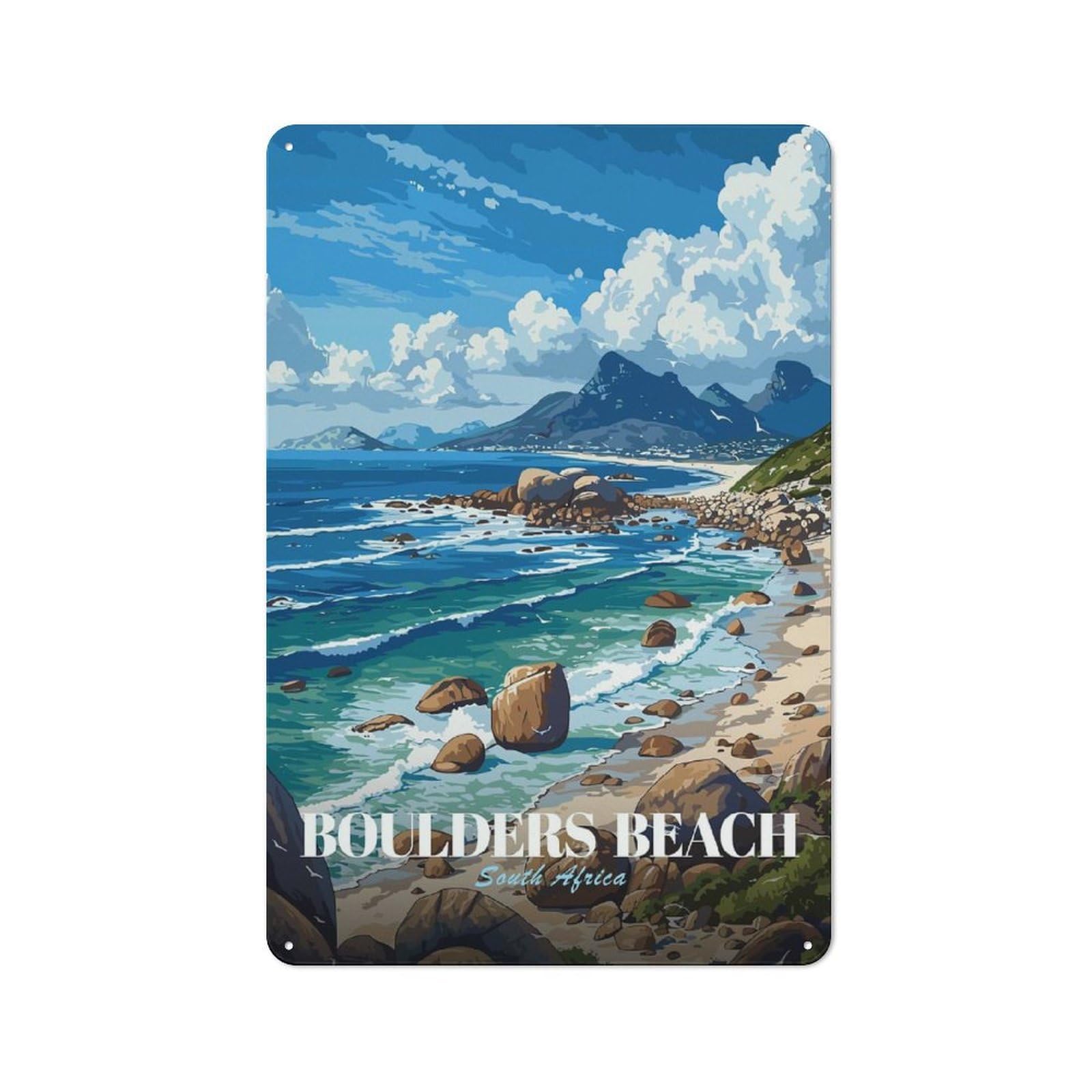 Junmoney Style-20 Boulders Beach South Africa Clean Industrial Metal Wall Decor 30X20cm, Decorative Metal Plaque For Workspace, Cafe, Hallway Or Garage