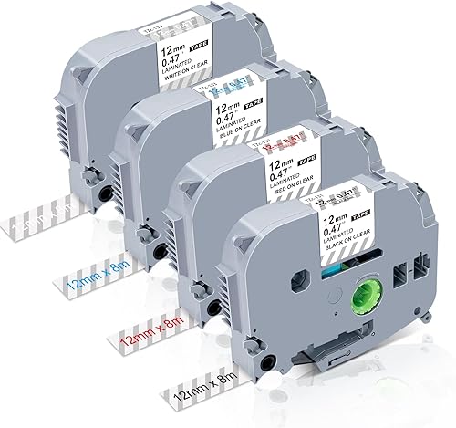 Miniatura 14 de Paquete de 4 cintas TZ de 0.47 pulgadas compatibles con Brother TZe-231 TZe131/232/233 P Touch cinta de etiquetas 0.472 in 0.47 laminada