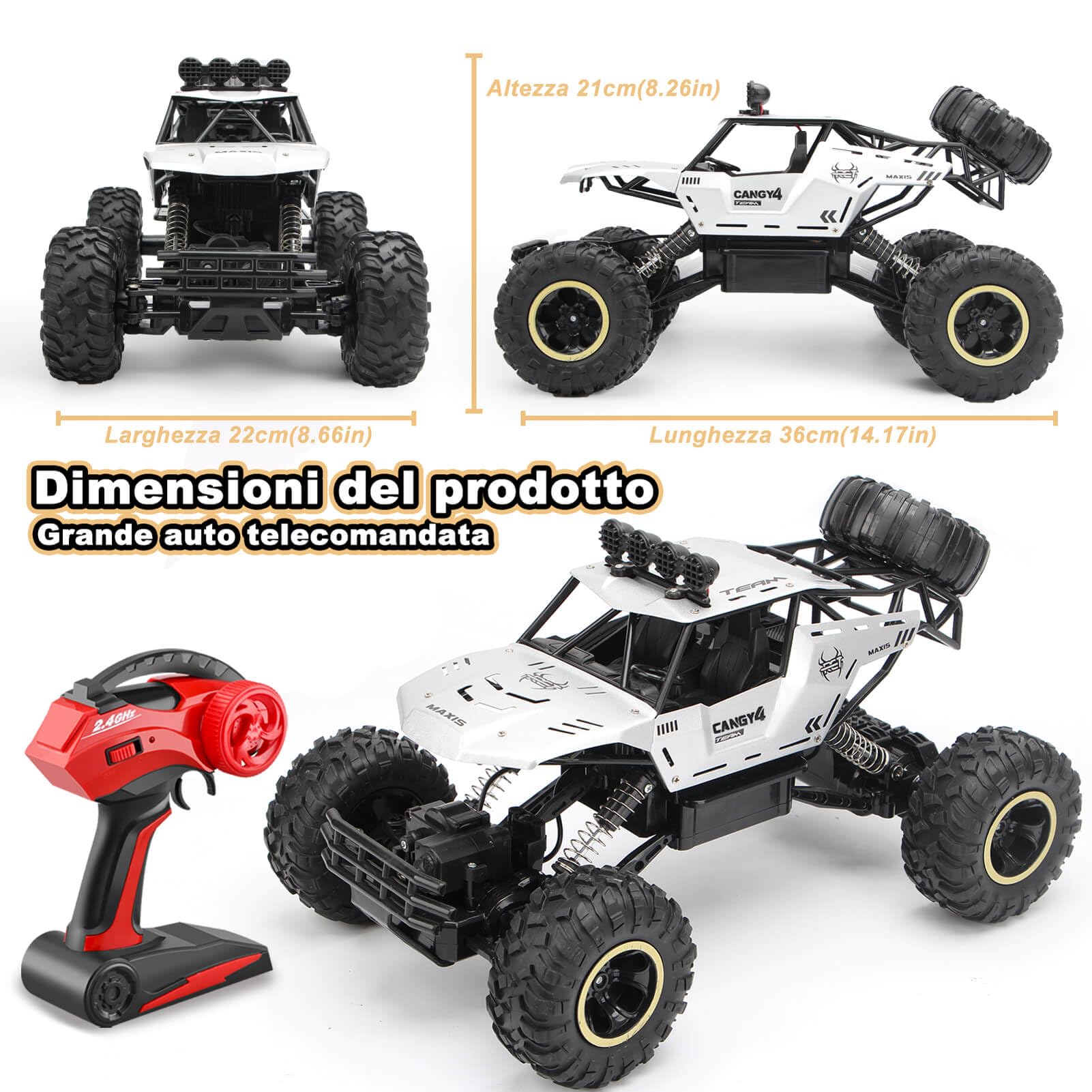 Jiakora 1:12 Grande Macchina Telecomandata per Bambini, 2,4 GHz RC Auto Monster Truck, 4WD Camion Auto Telecomandato con luce LED, 2 batterie, RC Cars Natale Compleanno Regalo per ragazzi dai 3 anni