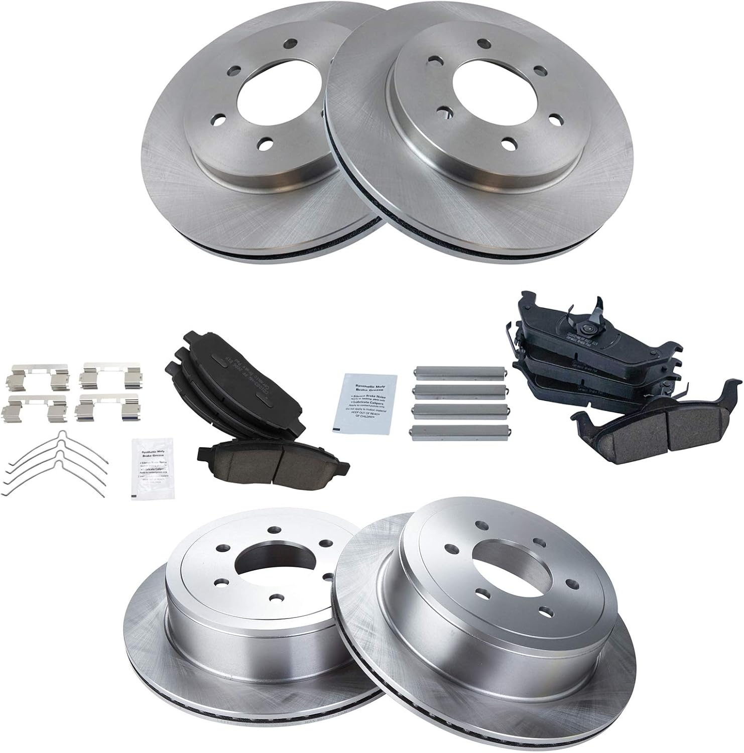 TRQ Front and Rear Brake Pad & Rotor Kit Brake Pads Brake Rotor Ceramic Compatible with 2004-2008 Ford F-150 2006-2008 Lincoln Mark LT