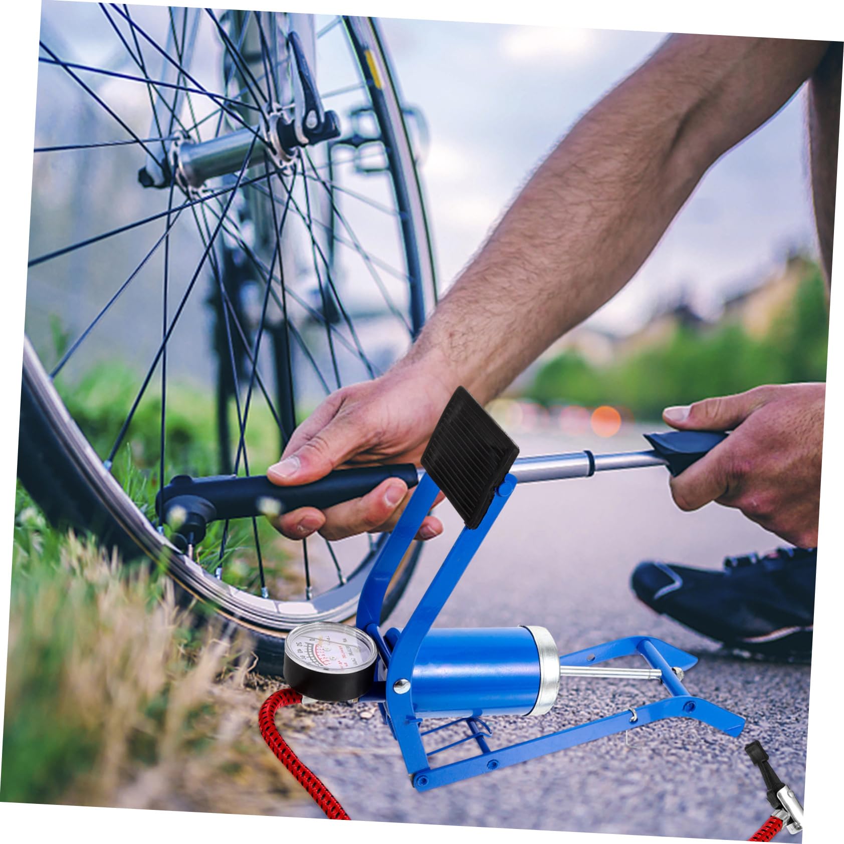 TOYANDONA Hochdruck-Fußpumpe Reifenpumpe Pumpbike Luft Fahrradpumpen für Fahrräder Reifeninflator Standpumpe für Fahrradreifen Standpumpen Inflator Bodenpumpe Eisen Blau