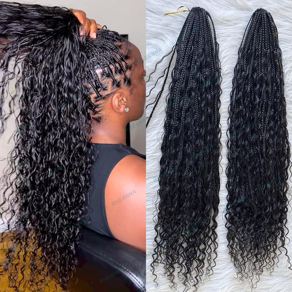 Crochet Boho Box Braids With Human Hair Curls Pre-looped Crochet Braiding Hair Curly Ends Synthetic Braids 14inch/40Strands RHEANNA