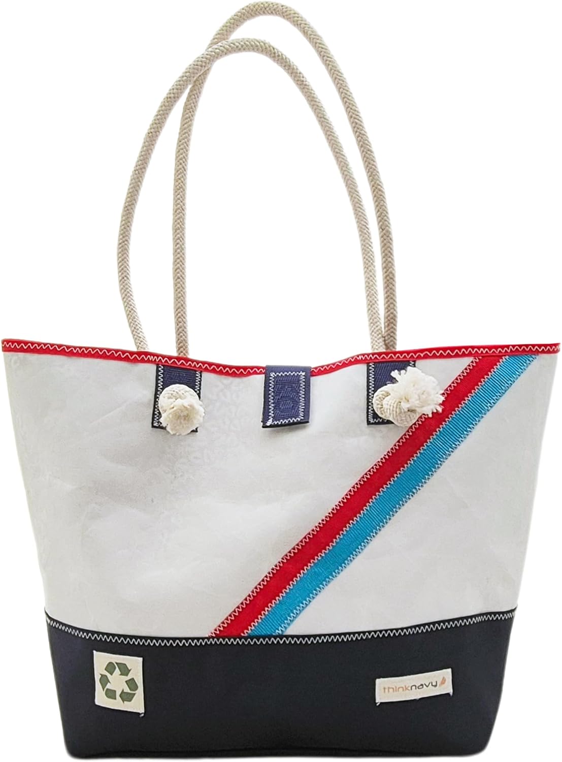 Tote Bag, Sail Cloth | White and Navy Blue, Splashproof, Summer Bag