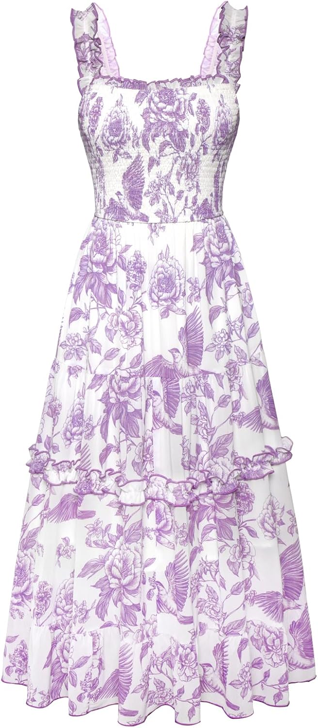 SCARLET DARKNESS Floral Dress for Women 2026 Flowy Sundress Smocked Cottagecore Dresses