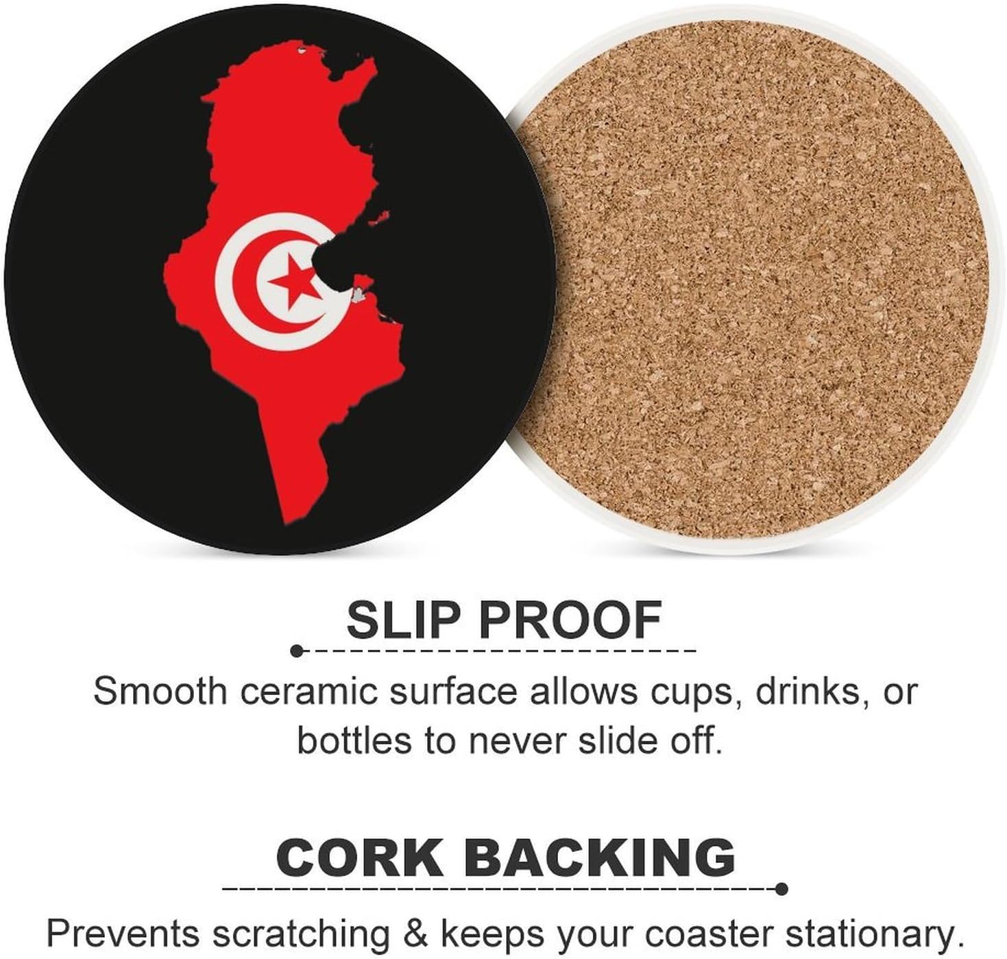 Map with Turkey Flag Funny Round Ceramic Coasters for Drink Absorbent Cup Holders Tabletop Protection