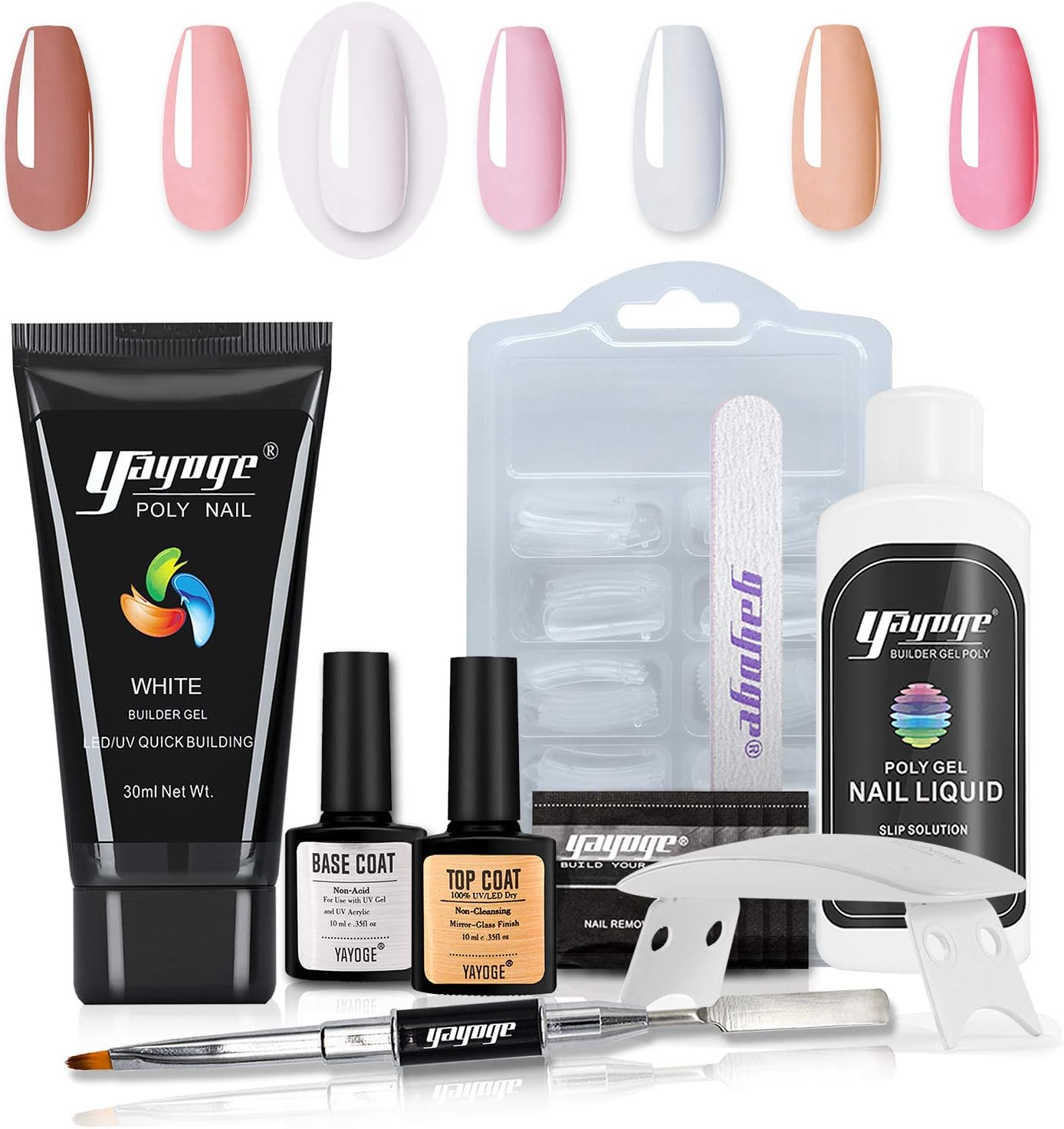 Poly Gel Nail Kit With UV Lamp - White Nail Extension Gel Kit Builder Gel with Slip Solution Base Top Coat French Manicure Kits For Beginners