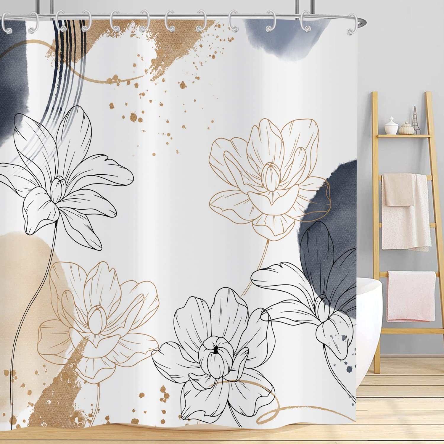 Hnmdmyi Boho Shower Curtain 120x200, Abstract Floral Shower Curtains Mid Century Modern Geometric Minimalist Aesthetic Art Bathroom Curtains Waterproof Fabric Washable Bath Curtains with Hooks