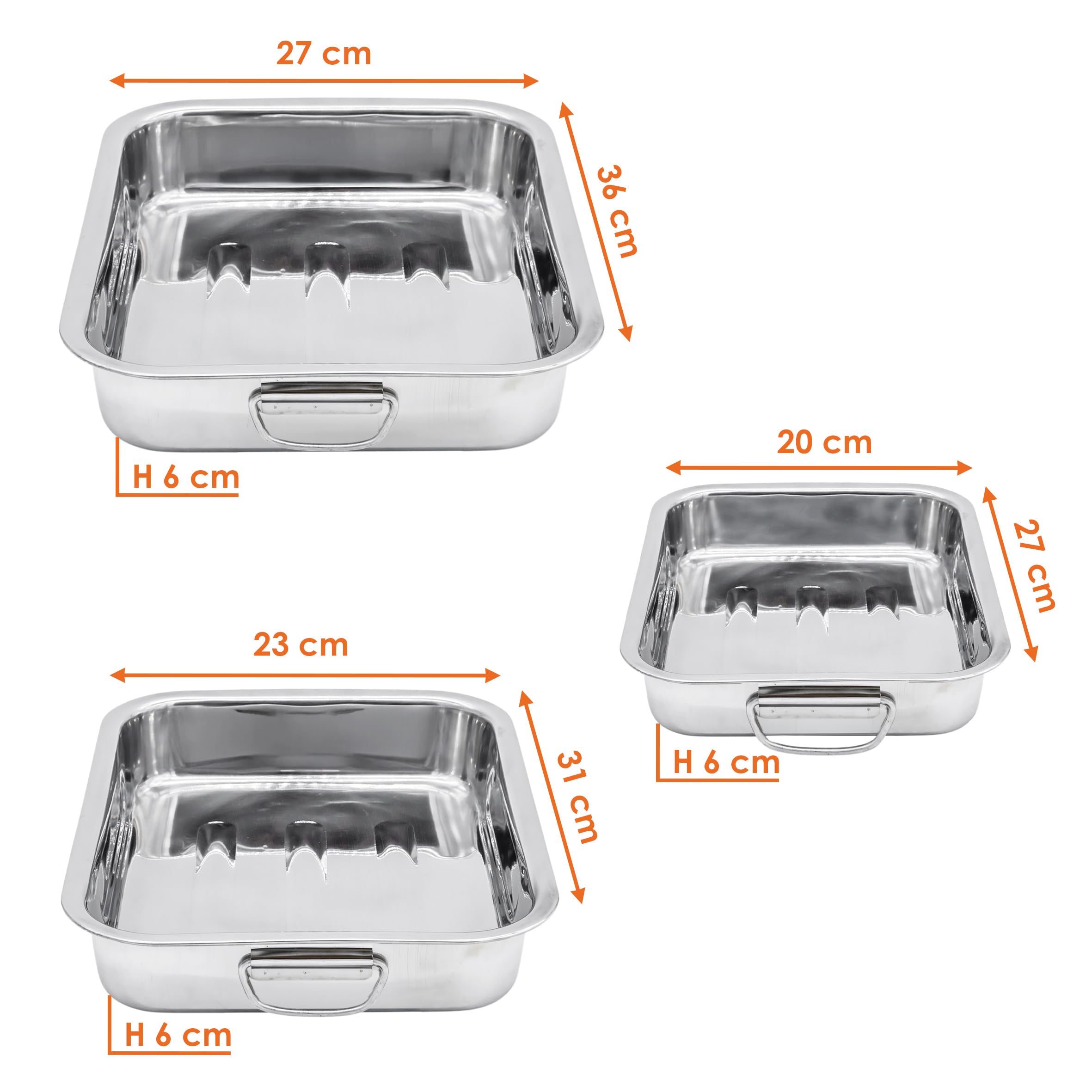 Edelstahl Bräter Set - 3-teilig - Auflaufform in 3 verschiedenen Größen mit Griffen - Gratinform Ofenschale Backform