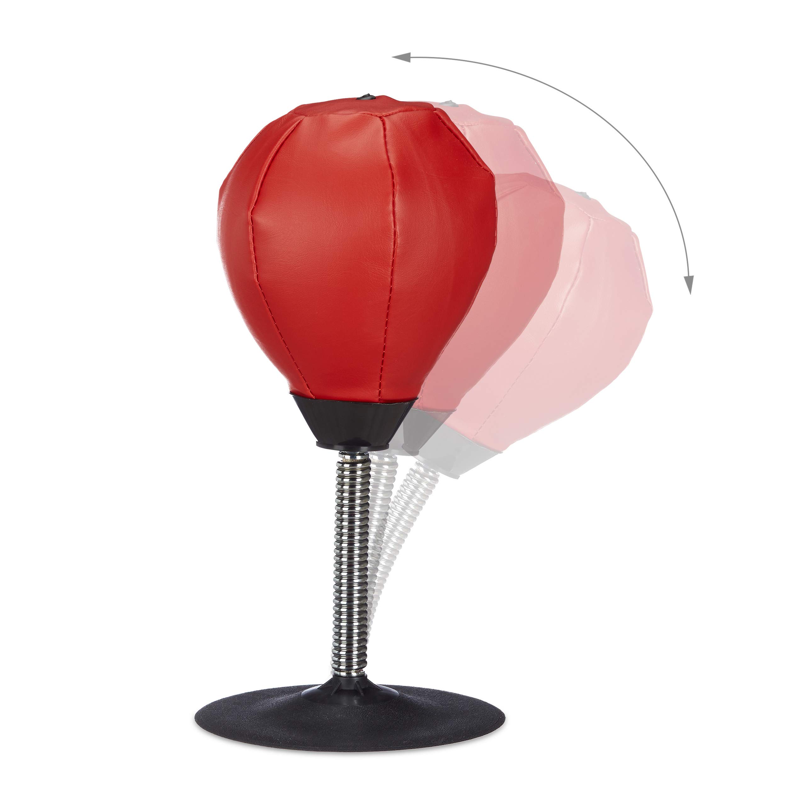 Relaxdays 10022328 - Punchingball Tisch, Boxbirne Schreibtisch, Büro Punching Ball, Anti Frust, HxBxT: 35 x 18 x 18 cm, rot-schwarz