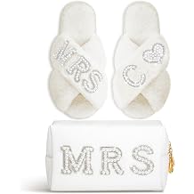 Xtinmee Personalized Initial Wedding Bride Slipper Mrs Pearl Letter Makeup Bag Bachelorette Party Bridal Shower Wedding GiftsC