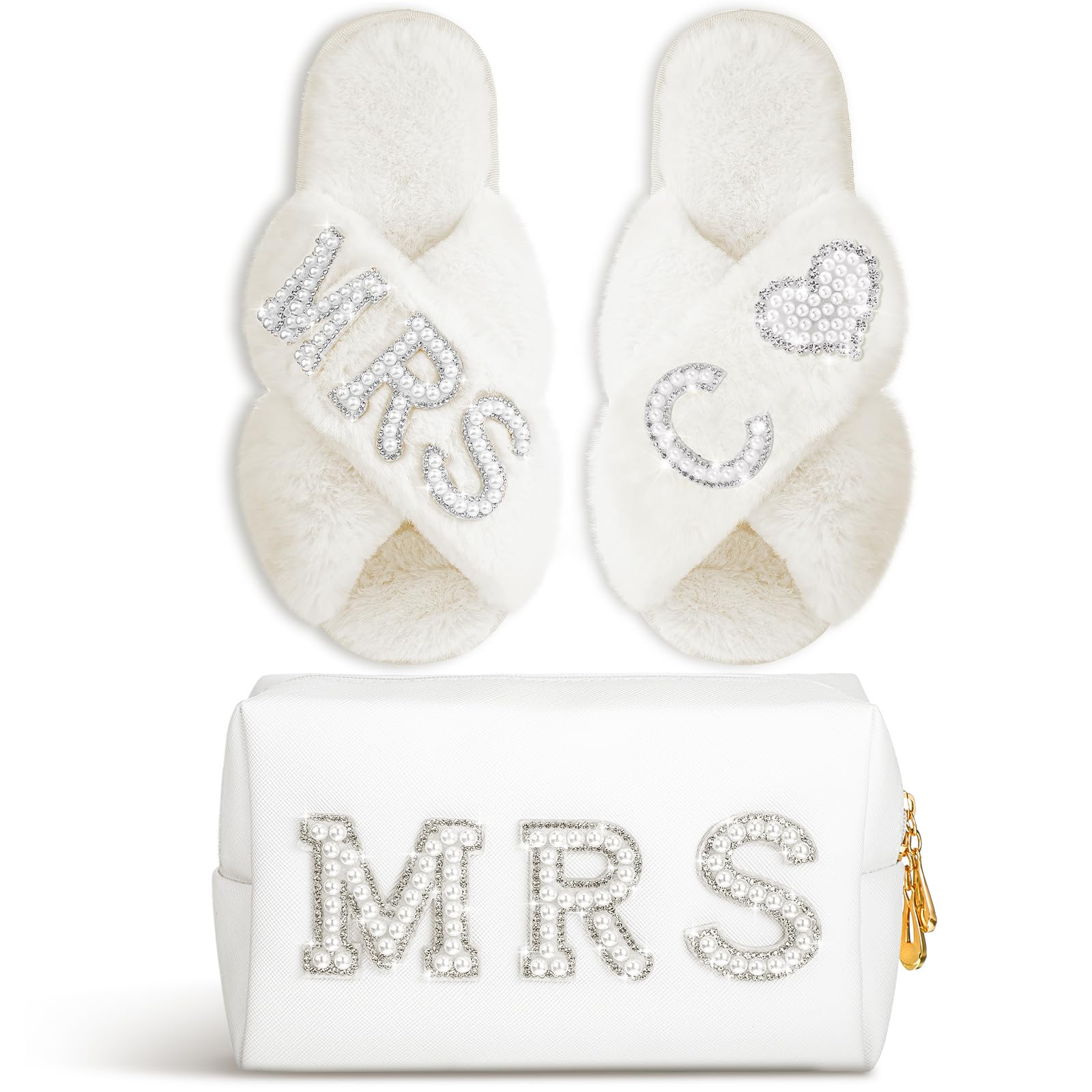 Xtinmee Personalized Bride Slipper Mrs Letter Makeup Bag for Wedding Day, C