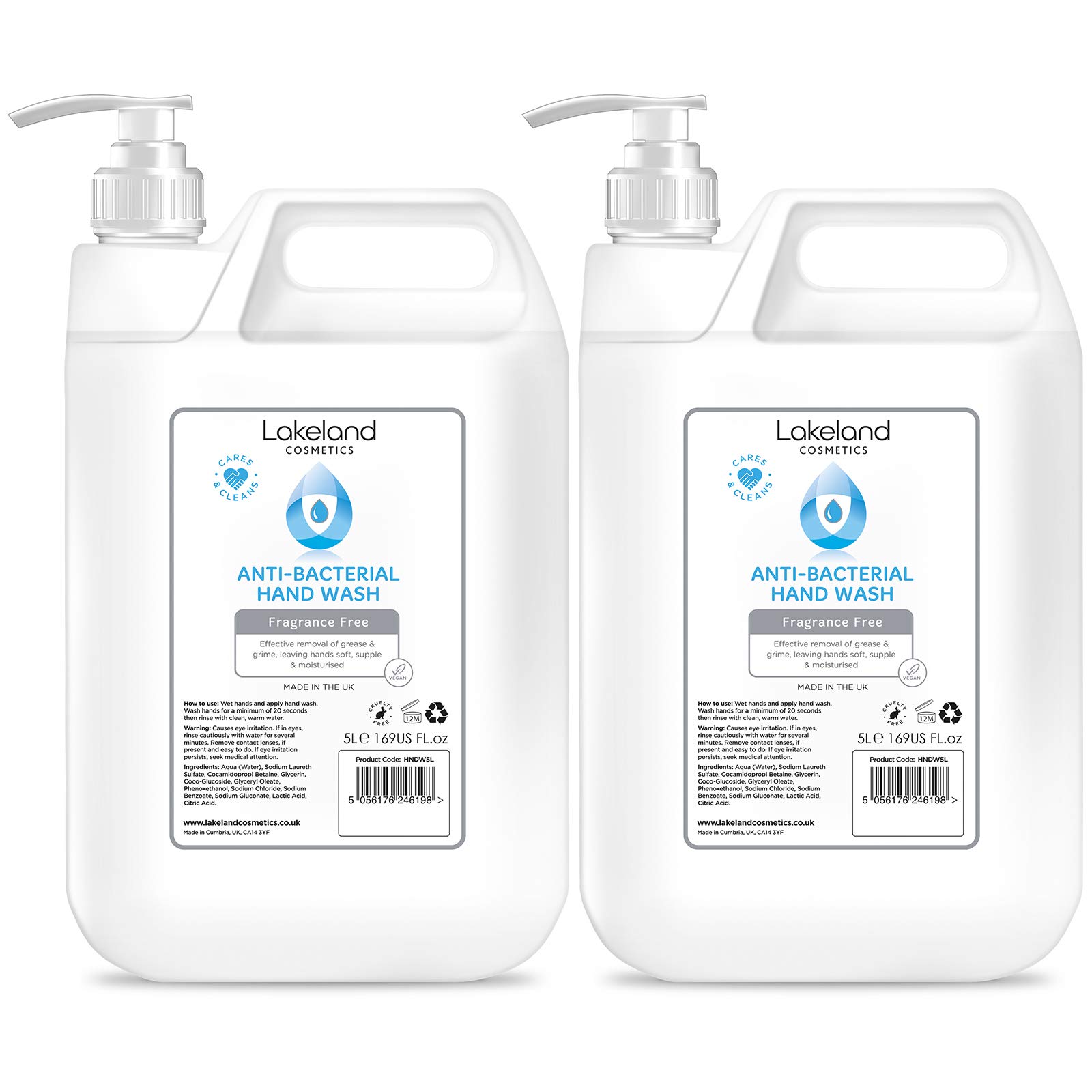 antibacterial soap hand wash - 5L Litre with Pump - Vegan anti-bacterial liquid soap hand wash, made in UK (Pack of 2)