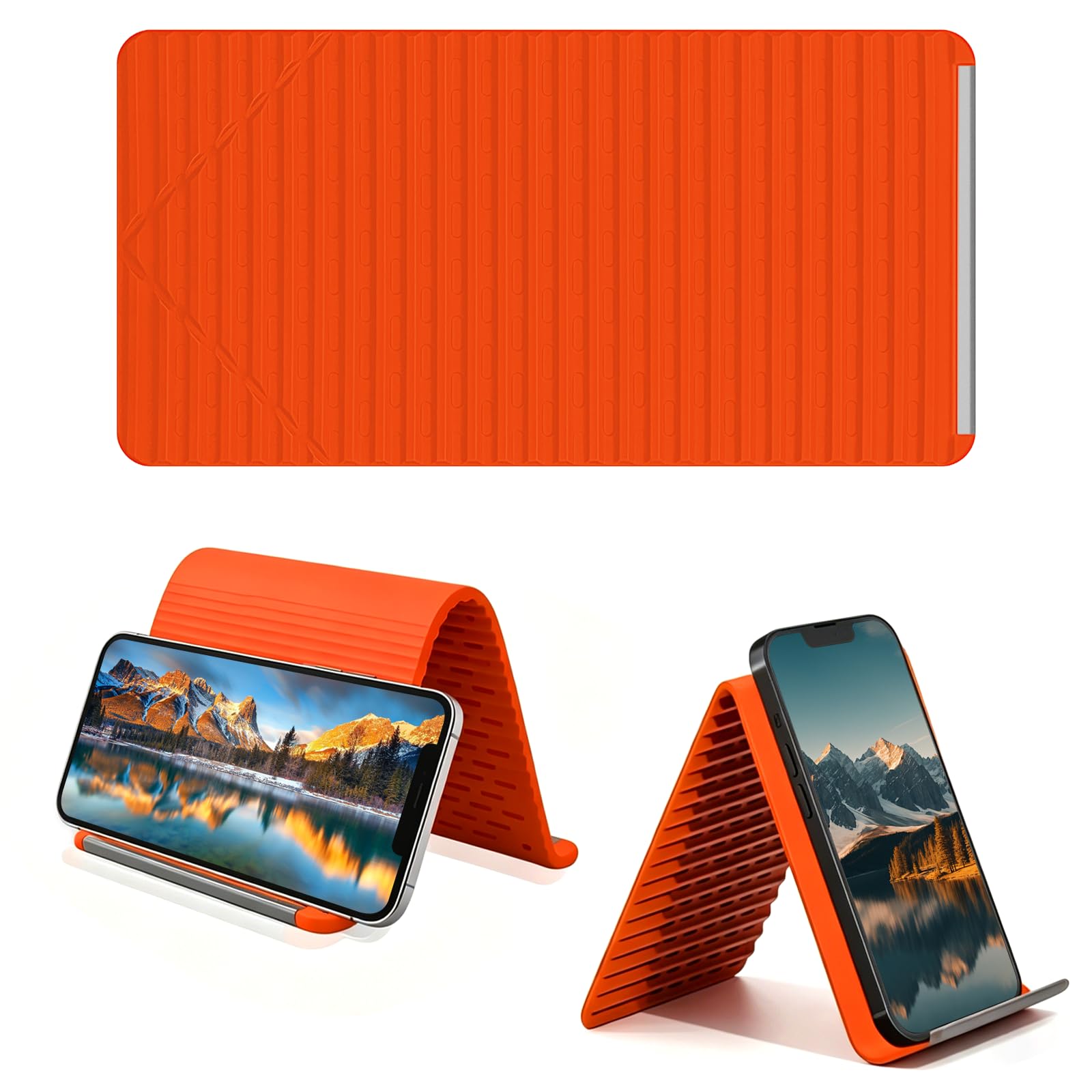 Foldable Silicone Aluminum Holder, Flexible Silicone Phone Stand with Anti-Slip Pad, Portable Rollable Multi-Angle Stand for Phone Tablet Laptop – Bendable & Foldable Home, Office, Travel (1, Orange)-image-31