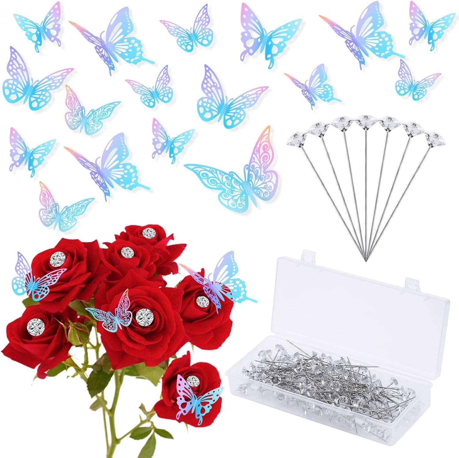 198 PCS Bouquet Corsages Pins for Flowers & 48 PCS 4 Styles