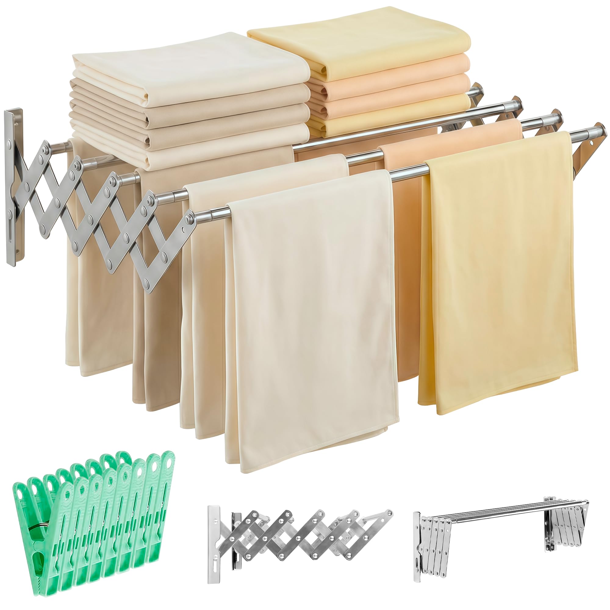 JUPPLIES Tendedero Extensible Pared 100 cm - Tendedero Plegable de Pared de Interior o Exterior Apto para Todo Tipo de Ropa con 5 Barras de Secado - Pinzas Incluidas