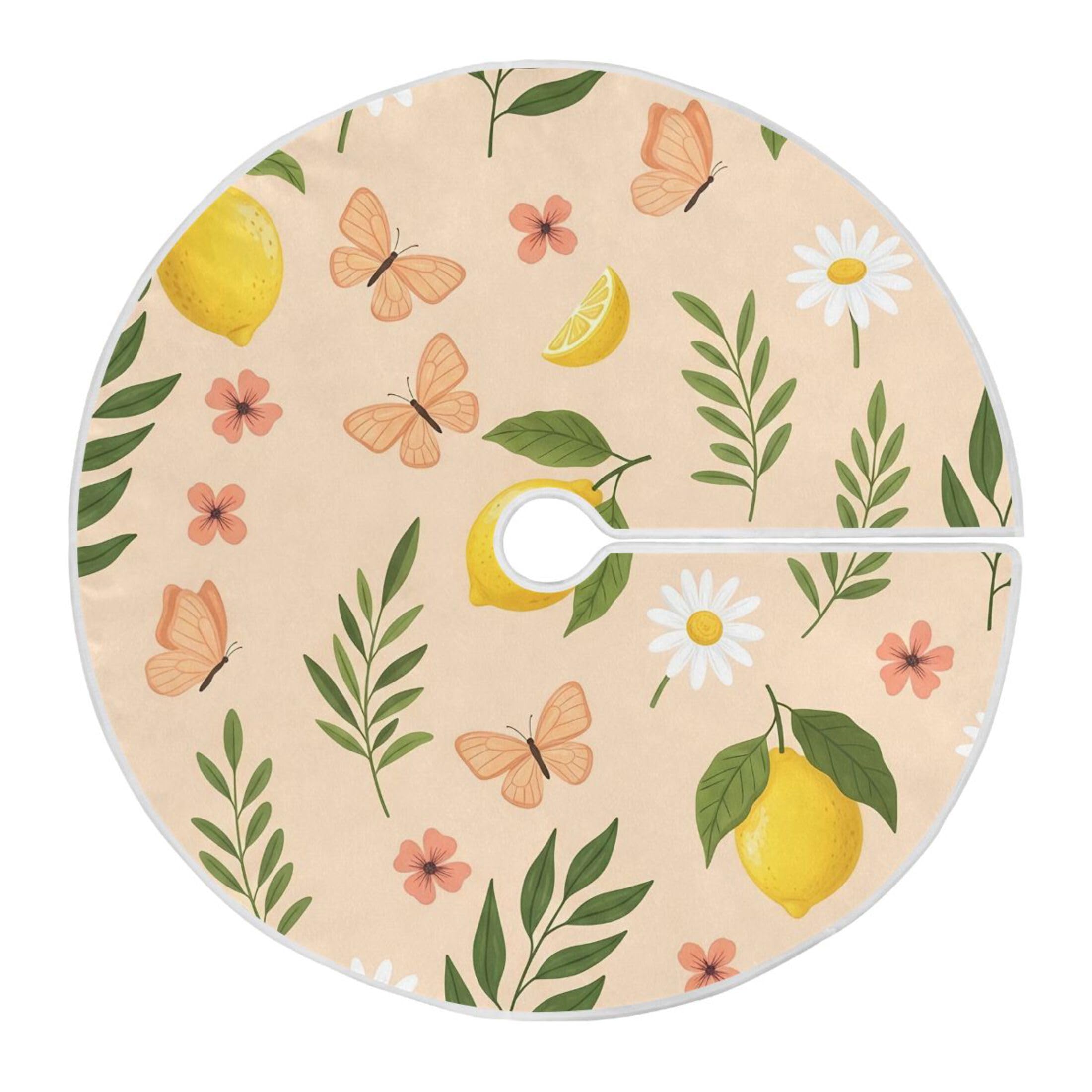 Fuauuyl Lemons Christmas Tree Skirt 36 in Indoor Outdoor Tree Mat for Farmhouse Holiday Party Decoration