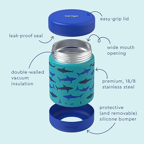 Miniatura 10 de Bentgo Tarro de comida de acero inoxidable para niños, contenedor de alimentos fríos o calientes de 11 onzas a prueba de fugas, doble aislamiento,