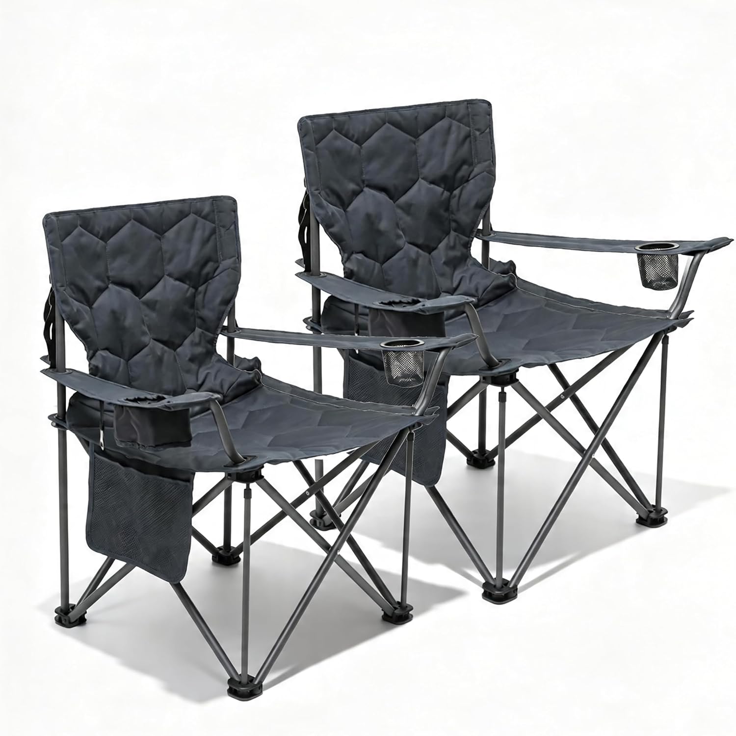 SUNNYFEEL Camping Chairs for Adults, Padded Oversized Camping Chair Heavy Duty 500LBS, Portable Lawn Chair with Cup Holder, Side Pocket&Bag for Outdoor Camping/Beach/Picnic/Fishing, Grey