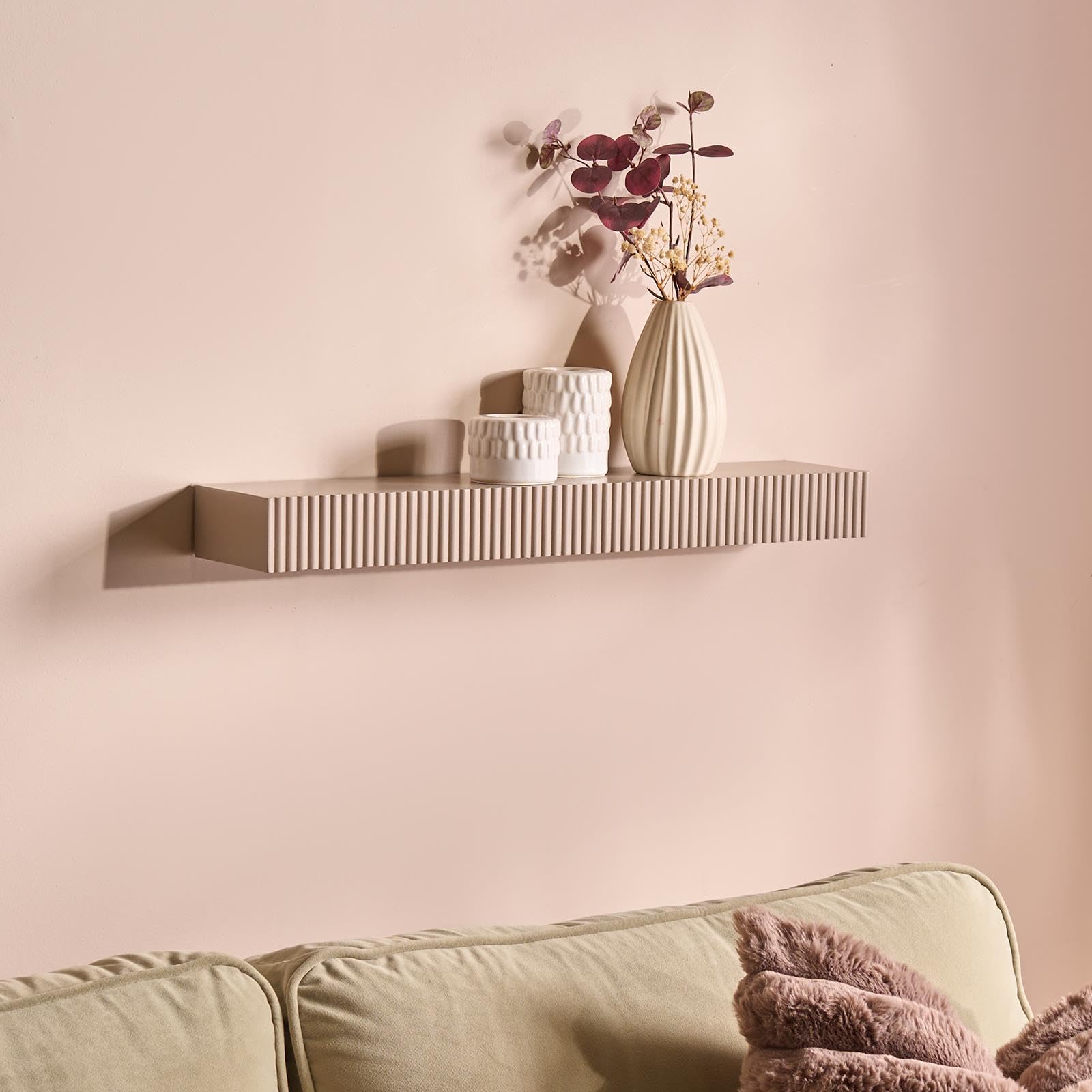 OHS Floating Shelves Ribbed, Mounted Wall Shelf Decorative Wall Shelves for Living Room Bedroom Office Easy to Install Photo Gallery Bookshelf Display Shelf, Natural - 61 x 13 x 6cm