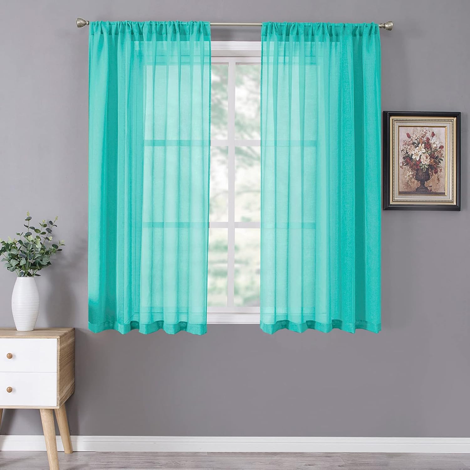 Tollpiz Sheer Curtains Linen Textured Living Room Curtain Sheers Light Filtering Rod Pocket Voile Curtains for Bedroom 42 x 63 inches Long