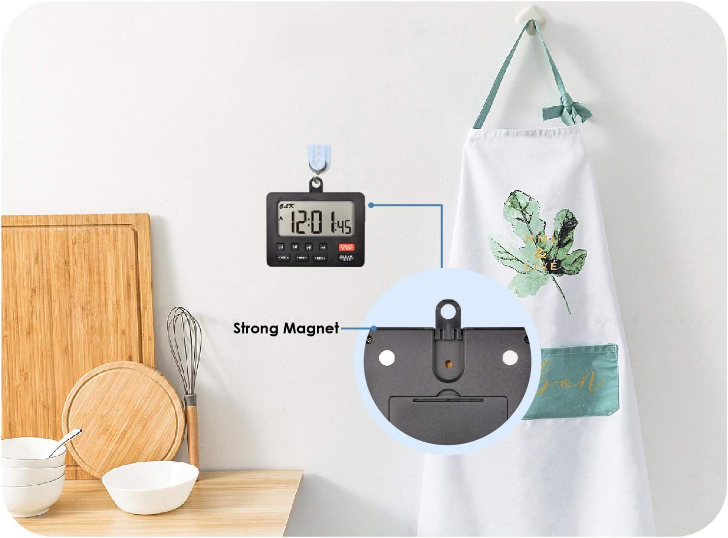 Jayron Timer showing magnetic back and hanging hole