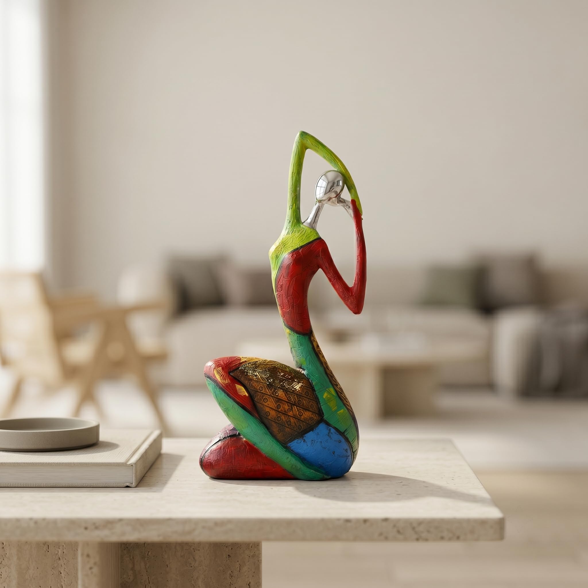 suruim Scultura di donna di arte astratta, statua colorata con personaggio yoga, per decorazione moderna della casa, statuetta fatta a mano con design espressivo, dipinto a mano, statua di donna (C)