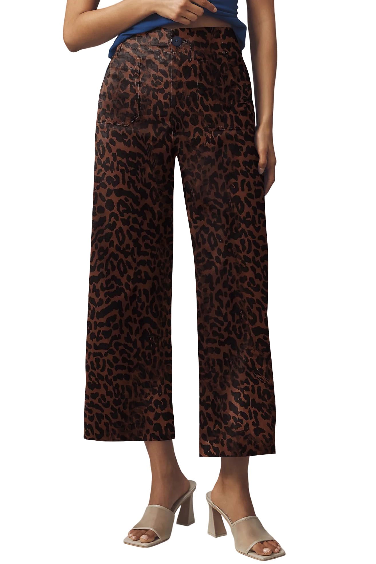 Womens Wide Leg Pants High Waisted Loose Fit Cropped Hem Trousers with Pockets Casual Work Business Pants