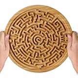 Round Wooden Labyrinth Board Game - Marble Maze for Education and Fun, Toddler Activity Board, Brain Teaser Puzzle Logic Game with Two Metal Balls for Kids, Adults, Teens, Boys, and Girls
