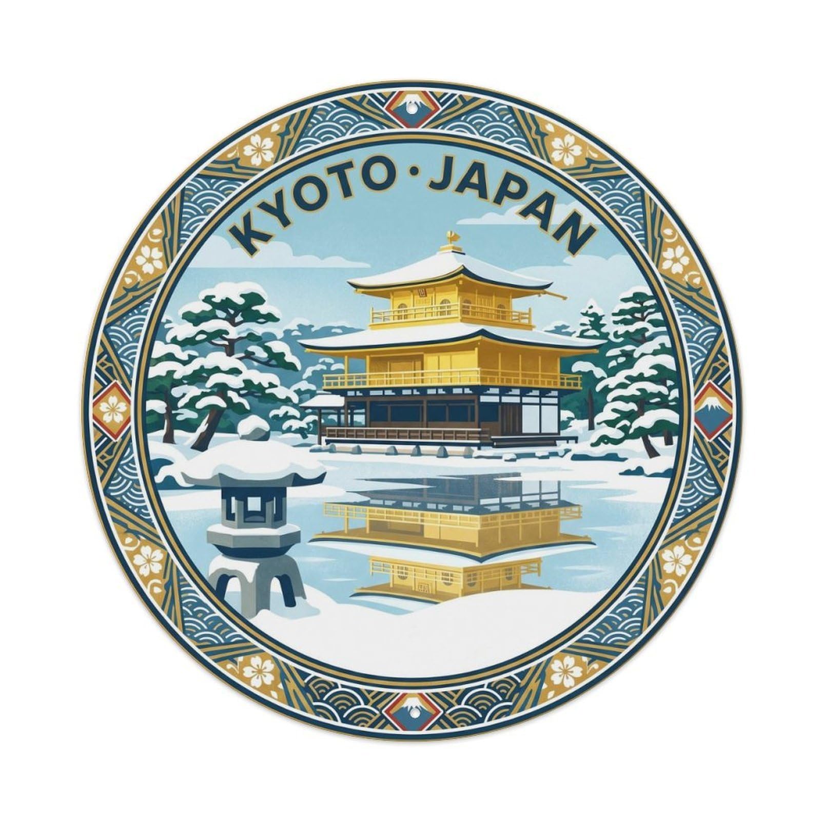 Kyoto Kinkakuji Pavilion Snow Winter Seasonal Japan Metal Tin Sign