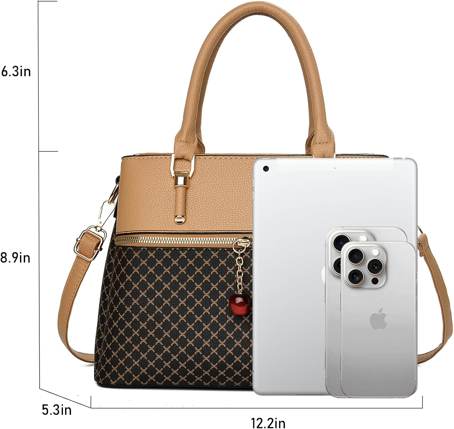 KURGOOL Dual-tone Purse Handbags for Women, 3 Zip Compartments Tote Bag, Trendy Leather Designer Shoulder Satchel Purses