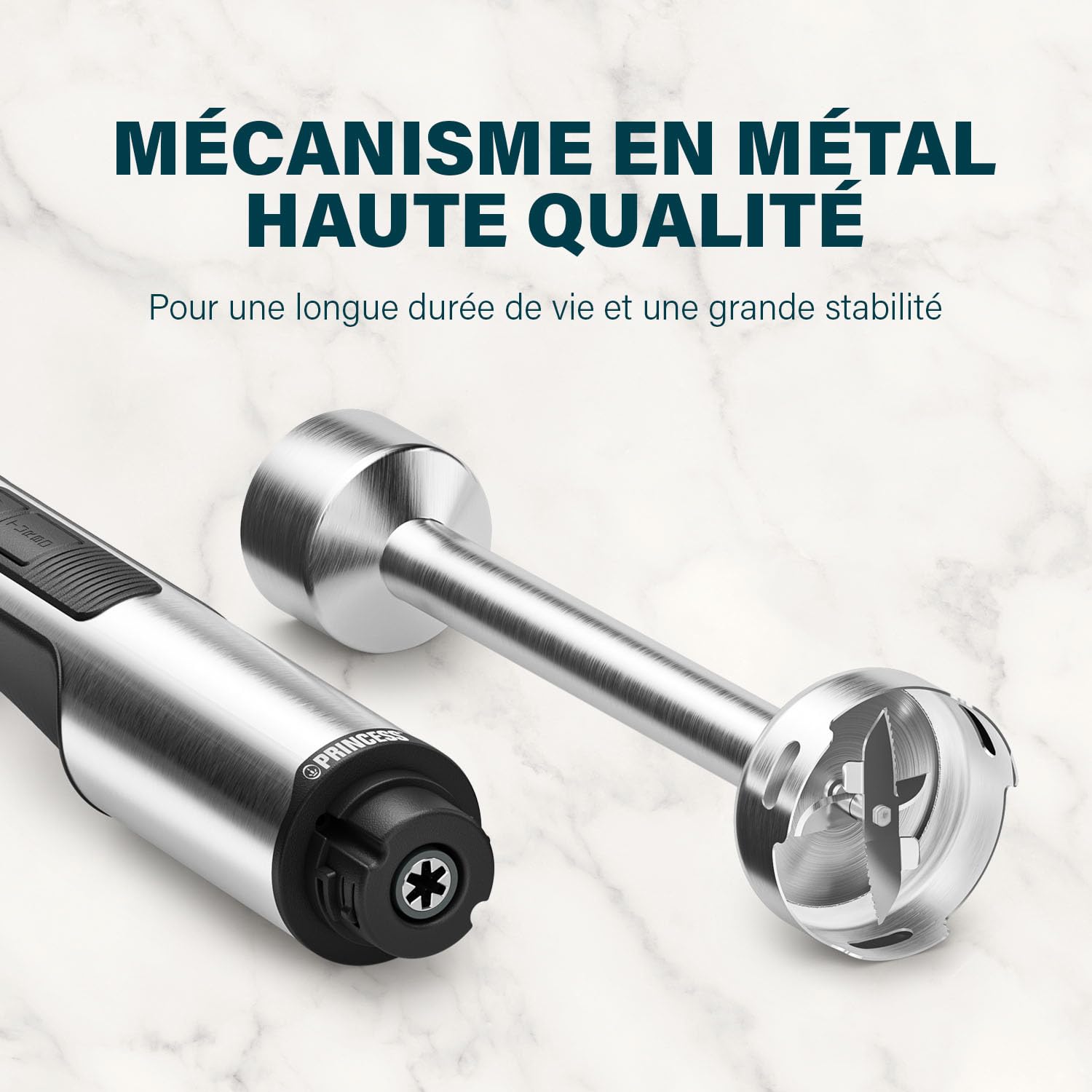 Princess Mixeur Plongeant Prof XXL, Inox, 1500W, Pied Extra-Long 50 cm, 5 Vitesses + Turbo, 4 Lames, Gobelet avec Couvercle Antidérapant, Pièces Lavables Lave-Vaisselle, 221233