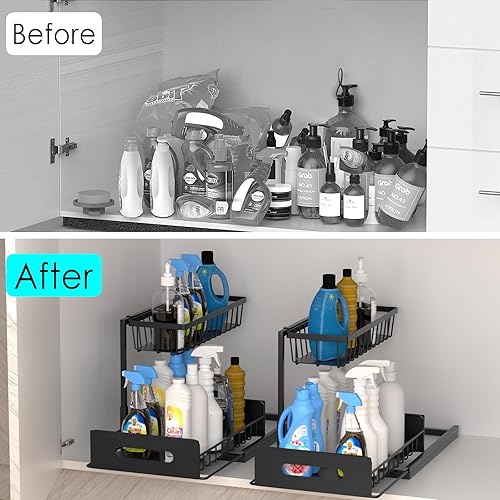 Miniatura 2 de coastal rose Organizador y almacenamiento para debajo del fregadero, estante de almacenamiento de 2 niveles para debajo del fregadero con cajones