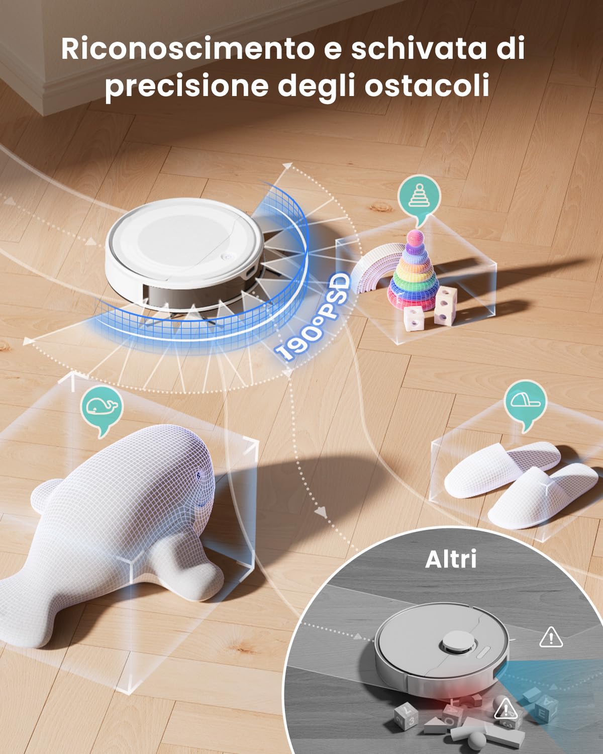 LEFANT Aspirapolvere Robot 6000Pa, Navigazione Laser dToF, Evitamento preciso degli ostacoli, Controllo tramite App/Alexa, Anti-groviglio, ideale per peli di animali, capelli e pavimenti duri, M310 - Vista 3