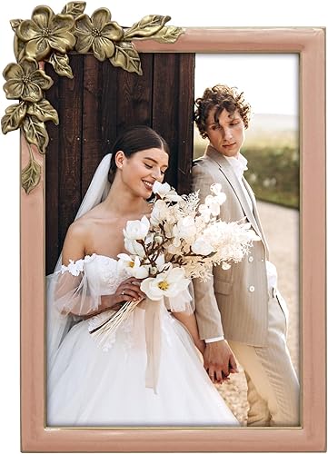 Marco de fotos floral rosa vintage, 4 x 6 pulgadas, para visualización vertical y horizontal en mesas, perfecto para decoración del hogar, boda,