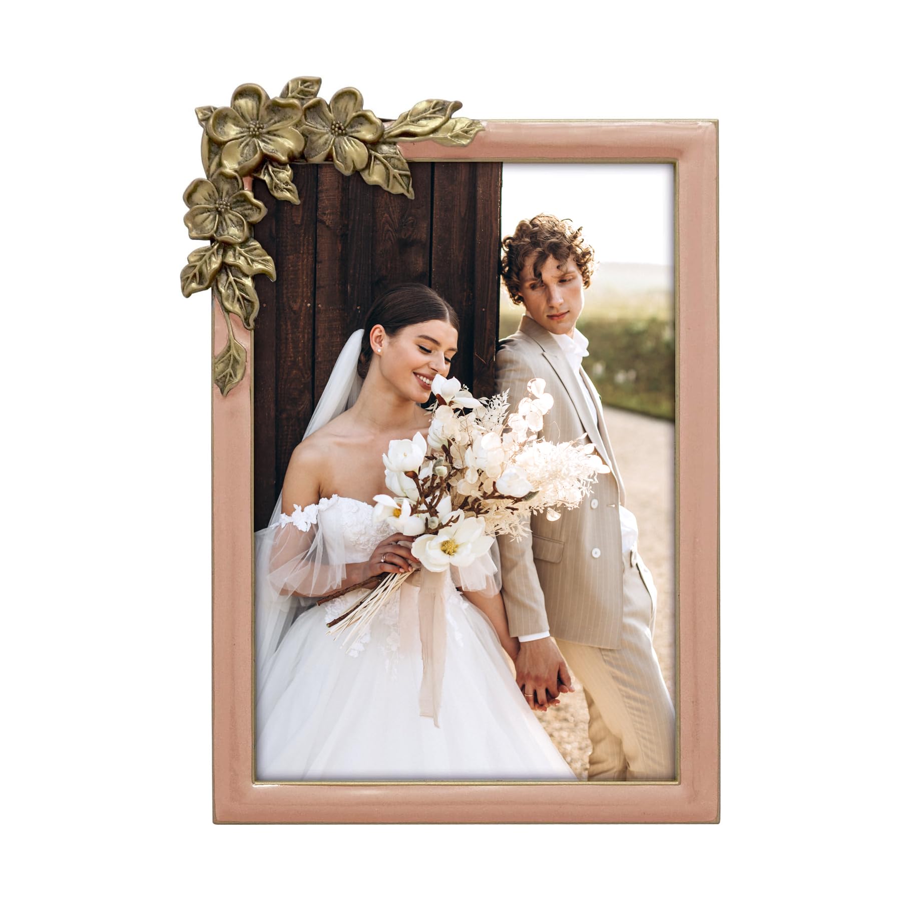 Vintage Pink Thin Boarder Floral Photo Frame / 4x6 In | For Vertical and Horizontal Display on Tabletops | Perfect for Home Decor, Wedding, Graduation, Or Milestone Photos