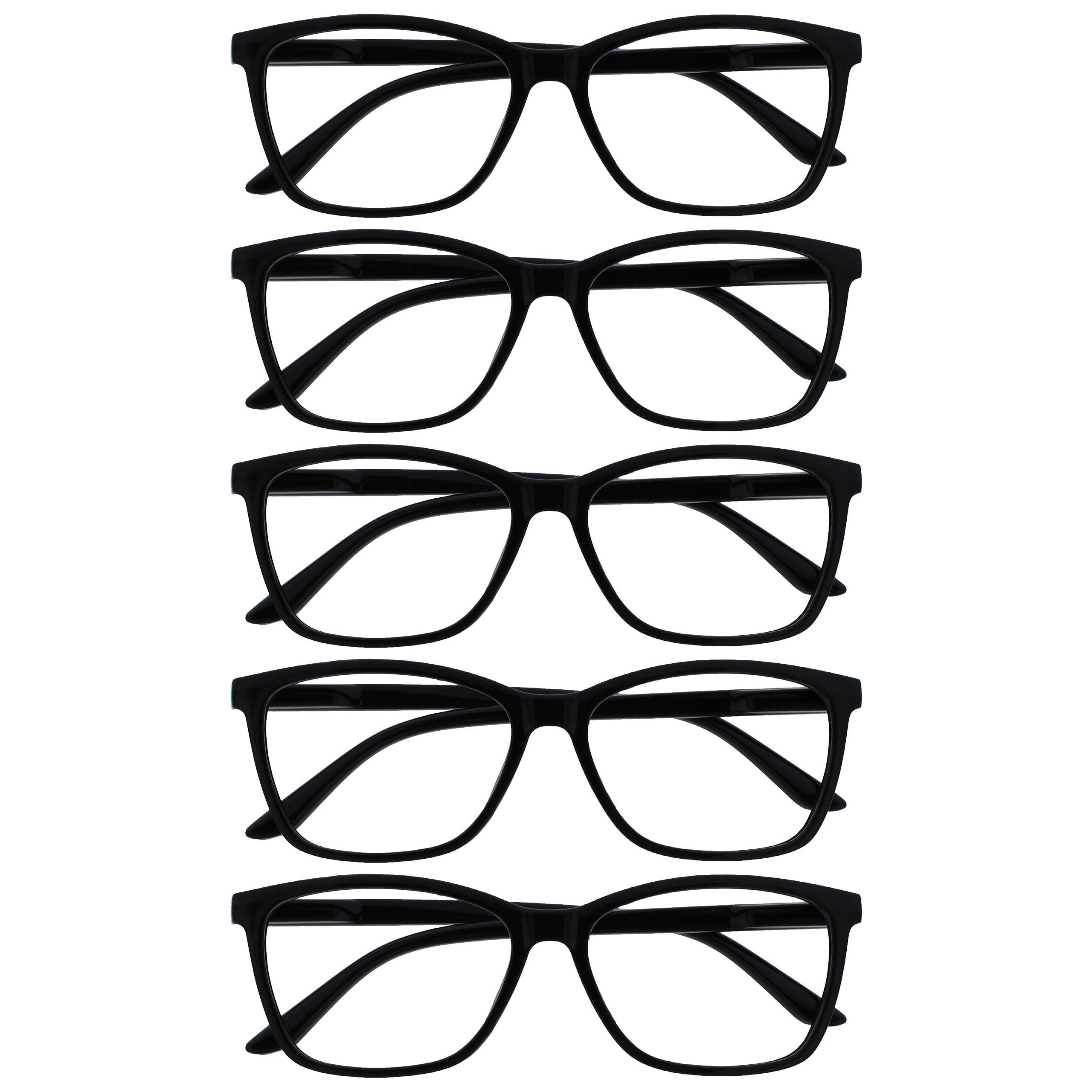 OPULIZE ART Reading Glasses for Women Men - 5 Pack - Large Rectangular Frame - Spring Hinges - Black +3.50