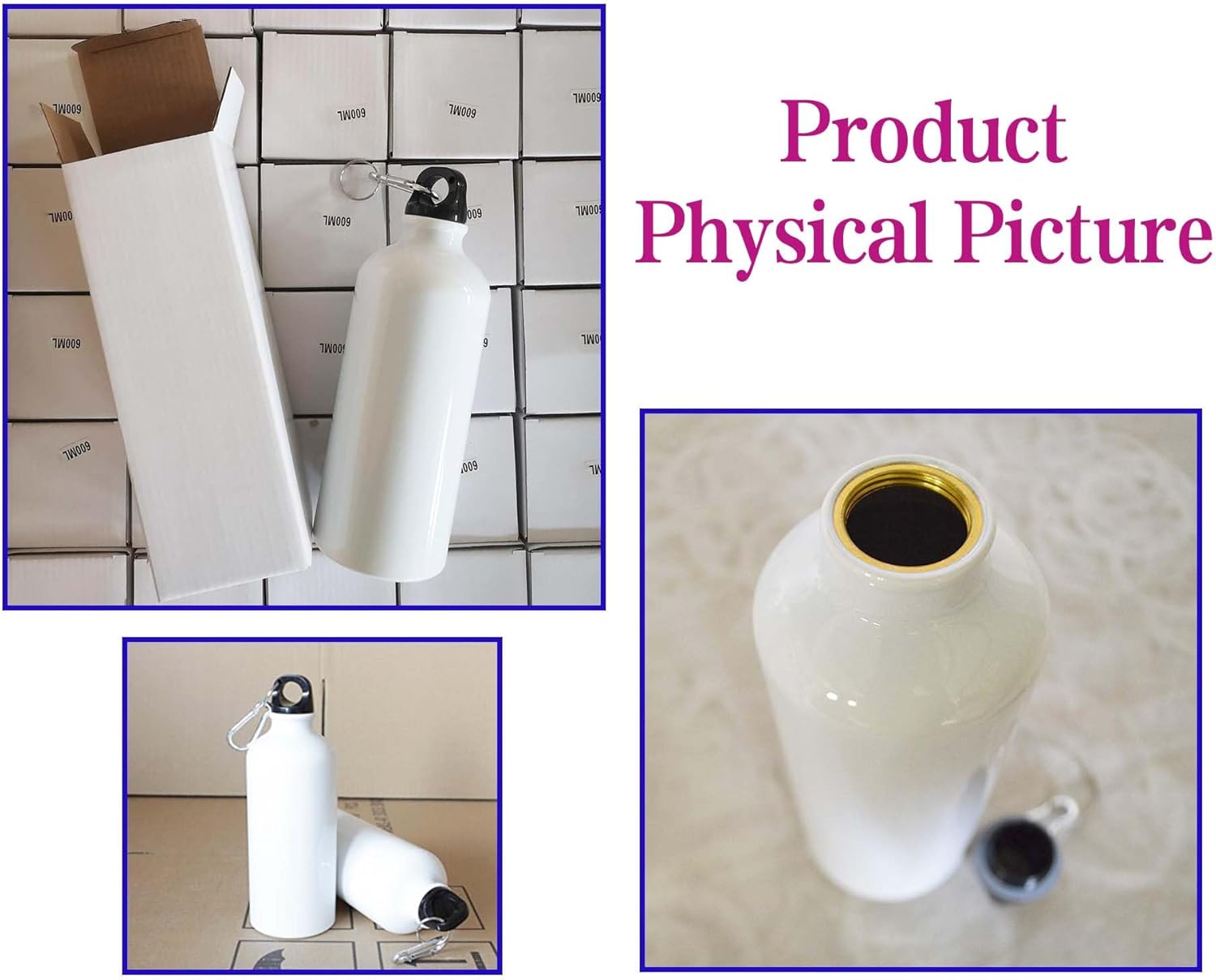 50 Pcs White Sublimation Aluminum Water Bottle 20 oz, Mug with Sublimation Coating and Safety Lock, Travel Bottle for Hiking, Gym and Daily Use
