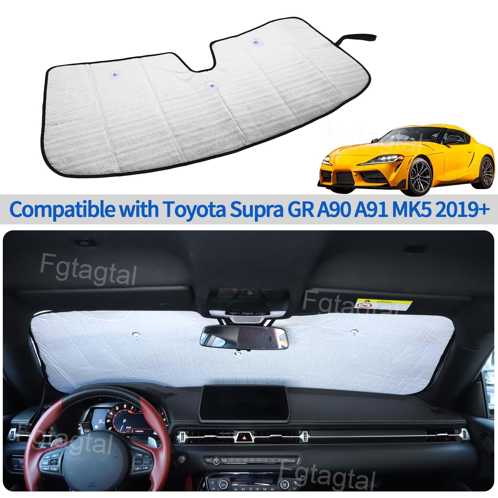 Windshield Sunshade Fit for Toyota Supra GR A90 A91 MK5 2019-2025, Folding Car Sun Shade for Front Window, Auto Sun Protection Visors Blocks UV Rays and Keeps Vehicle Cool