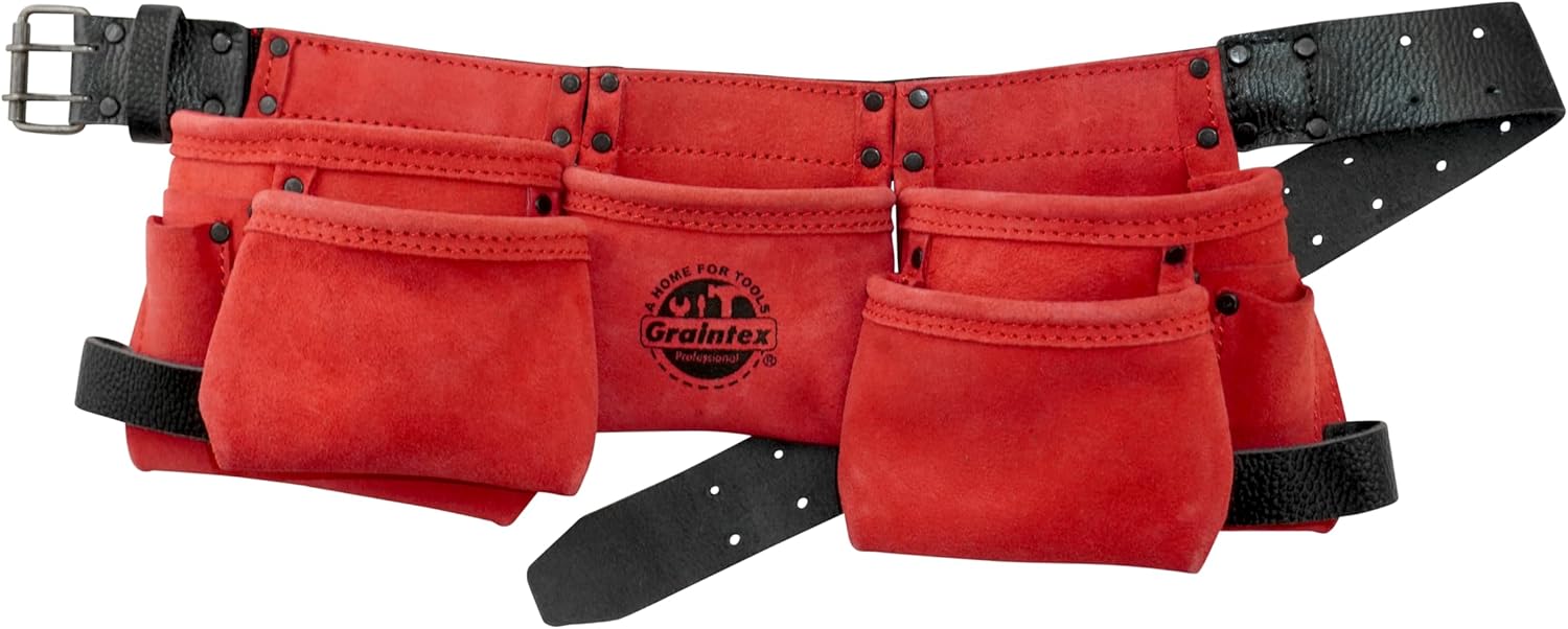 Graintex DS2243 :: 9 Pocket Children Tool Belt Beige Color Suede Leather, Kids Real Tool Belt, Boys and Girls Tool Apron for Home Improvement, 1.1/2" Leather Belt, Hammer Loops