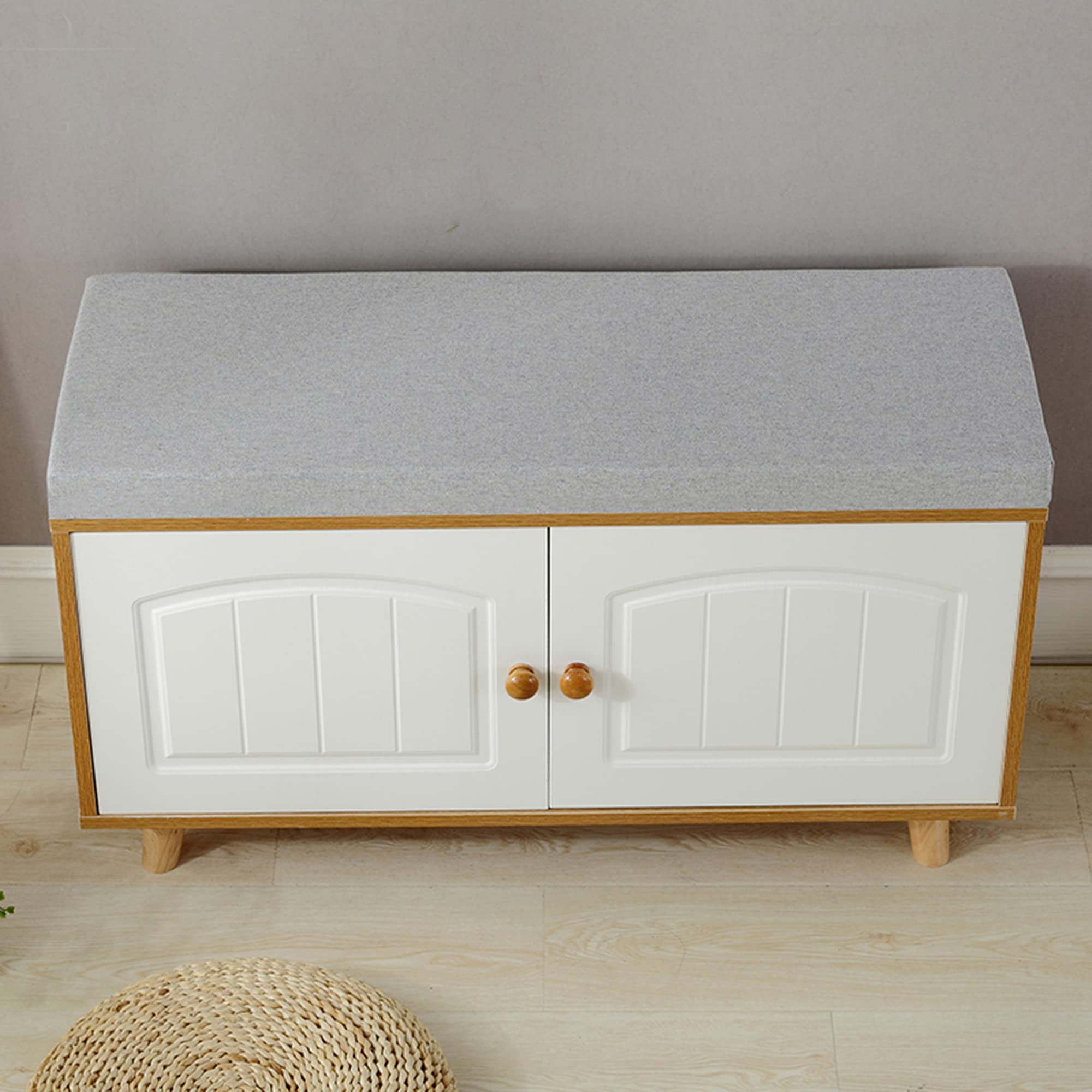 Banc d'entrée en fourrure grise 170x30 cm intérieur terrasse design