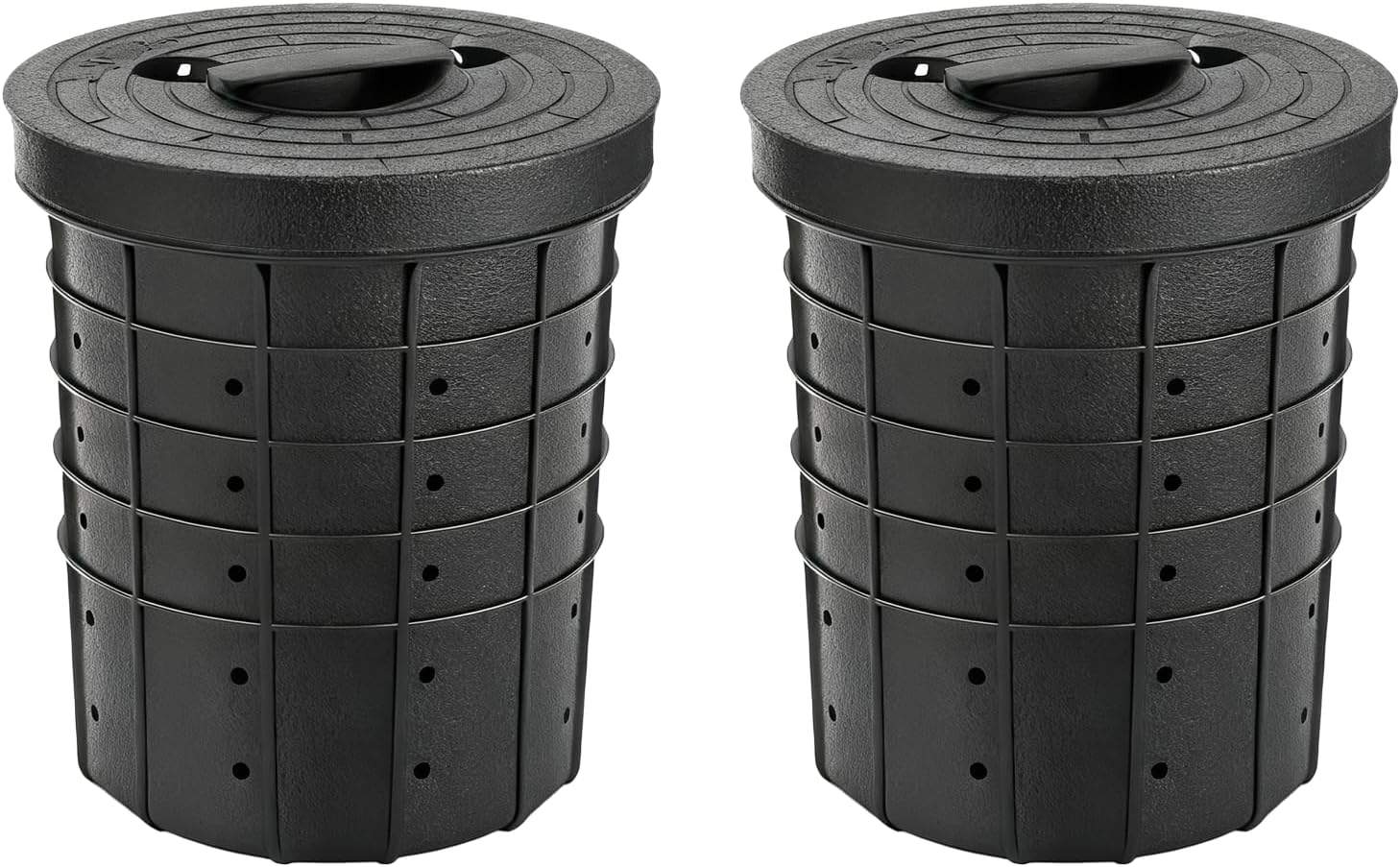 Perforated 2Pcs Sump Pump Basin with Lid, Black Sump Pump Bucket with 40 Pre-Drilled Holes, for Drainage, Basements, Crawl Spaces, Patios, Decks and Driveways