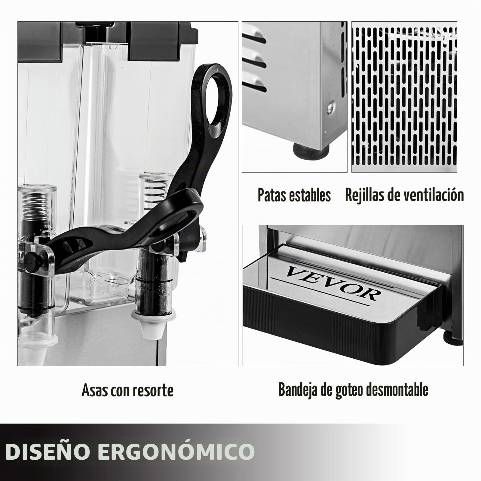 VEVOR Máquina de Dispensador de Bebida 36 L, Máquina de Bebidas Frío con Tanques 12 L * 3, Máquina de Dispensador de Jugo 270 W, Máquina de Bebidas Frías de Acero Inoxidable Temperatura 5-12℃