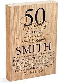 50th Wedding Anniversary Gifts For Mum and Dad Grandparents Parents Nan and Grandad, Personalised Golden Wedding Anniversary Gifts, 50 Years Anniversary, 50th Anniversary Oak Keepsake, Oak Block