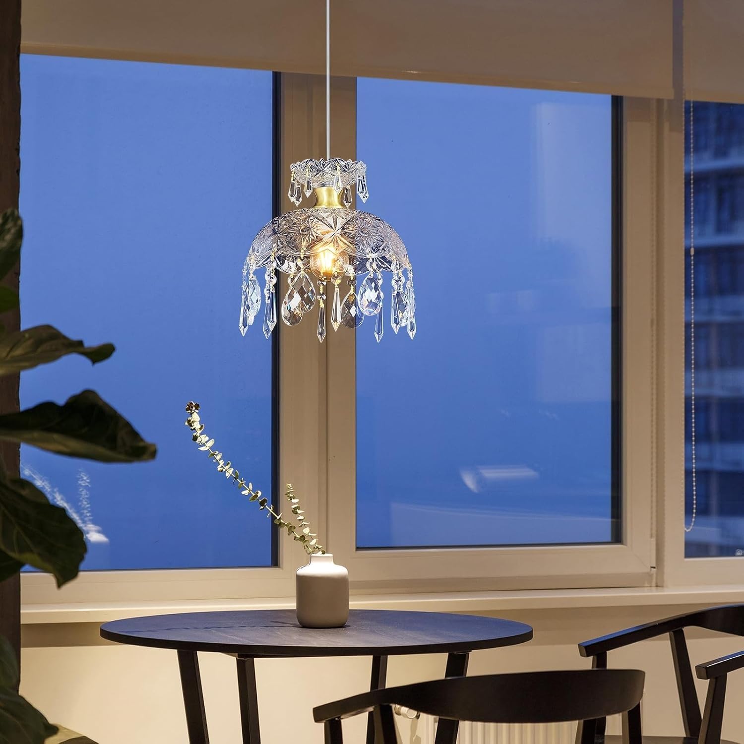 Nowoczesna lampa wisząca z brązu szklana 25cm z kopułą i przezroczystą kryształową kulą E27 regulowana wysokość zabytkowe mini lampy wiszące do kuchni wyspy sypialni jadalni salonu