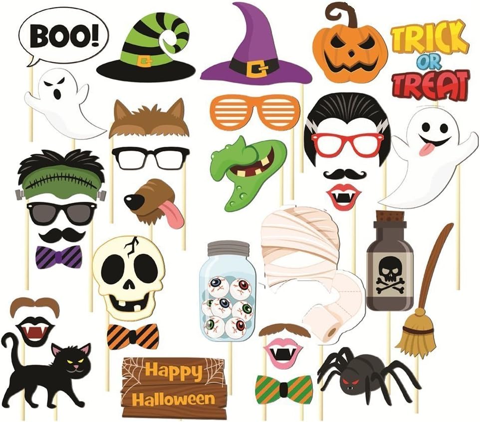Halloween Photo Booth Props, KLSS 35pcs Halloween Props Kit Halloween Masks HAPPY HALLOWEEN Party Supplies. (35PCS)