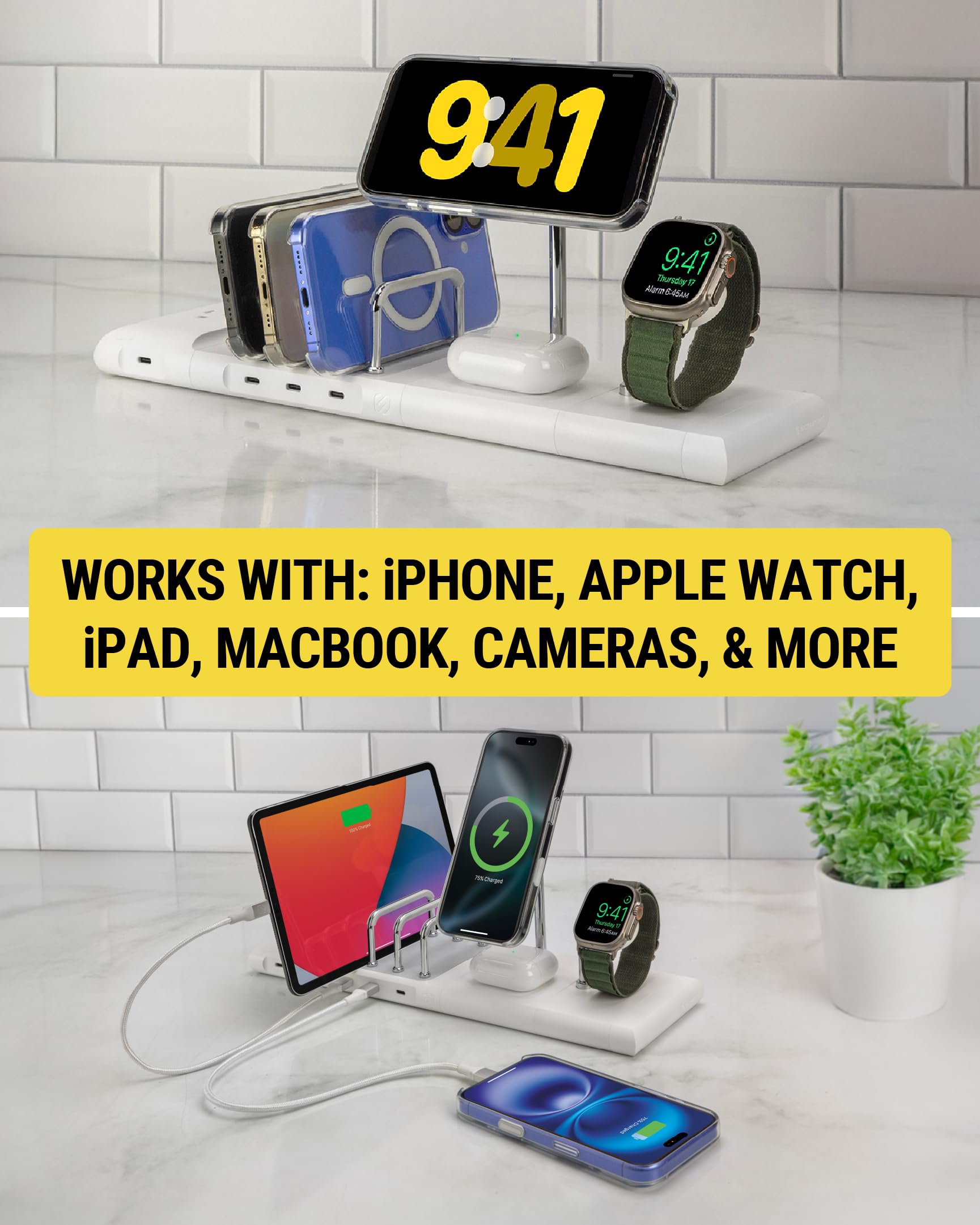 Scosche BaseLynx 2.0 Pro Stazione di ricarica modulare: supporto wireless MagSafe per iPhone, pad di ricarica AirPods, caricabatterie per telefono per più dispositivi, caricabatterie Apple Watch e